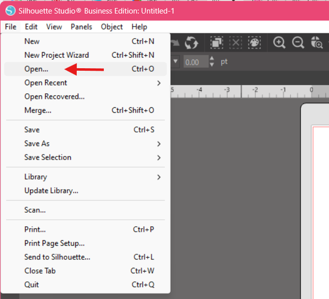 File > Open in Silhouette Studio