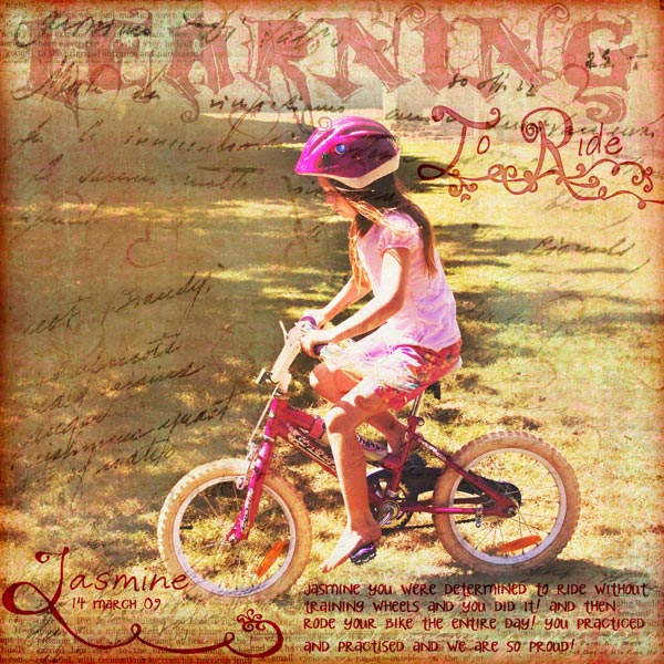 Learning to Ride digital scrapbook layout
