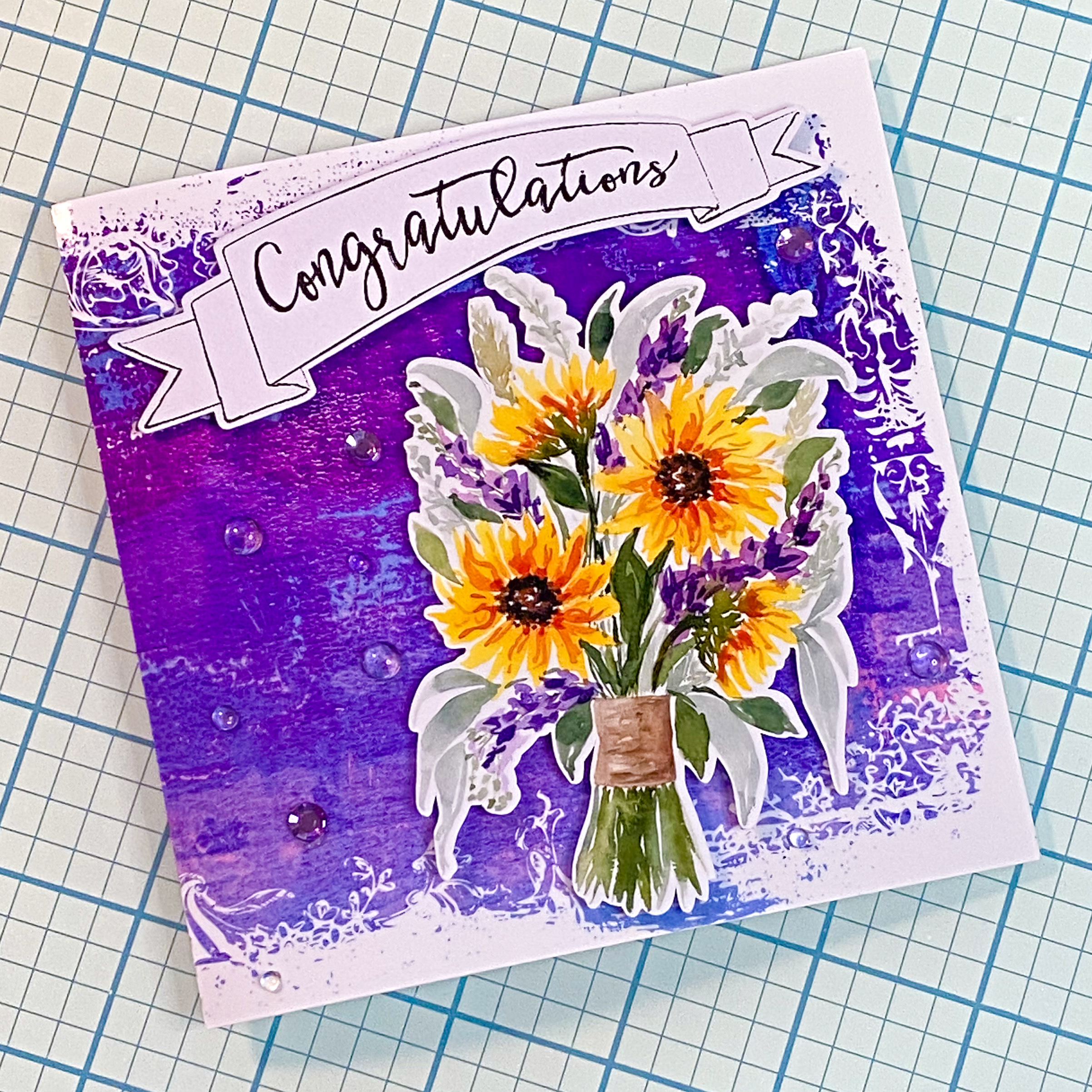 Congratulations Cards Created with Congratulations Doodled Banner, SVG Clipping Masks and Printable Backgrounds on Card Base and Print and Cut Floral Bouquets by Clikchic Designs