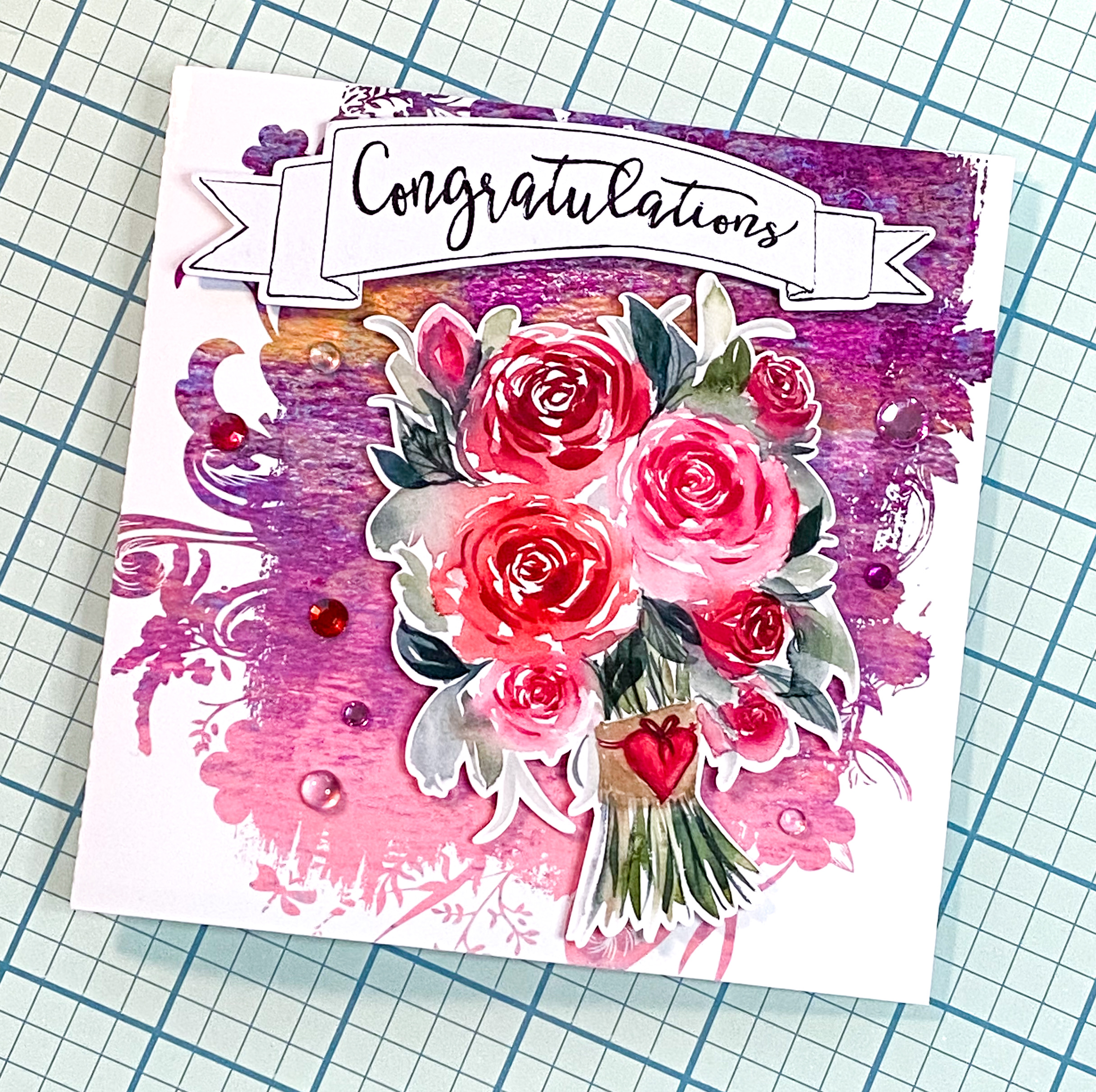 Congratulations Cards Created with Congratulations Doodled Banner, SVG Clipping Masks and Printable Backgrounds on Card Base and Print and Cut Floral Bouquets by Clikchic Designs