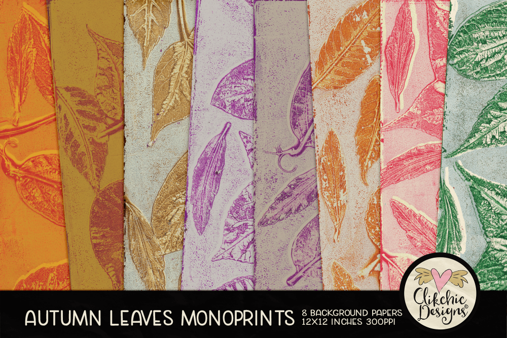 Autumn Leaves Monoprint Printable Background Papers by Clikchic Designs