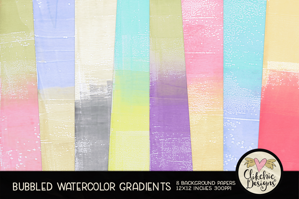 Bubbled Watercolor Monoprint Gradients Backgrounds by Clikchic Designs