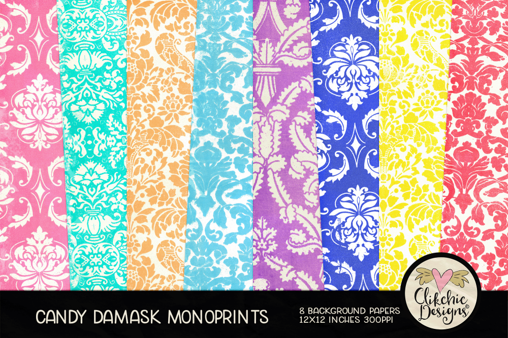 Candy Damask Monoprint Backgrounds by Clikchic Designs