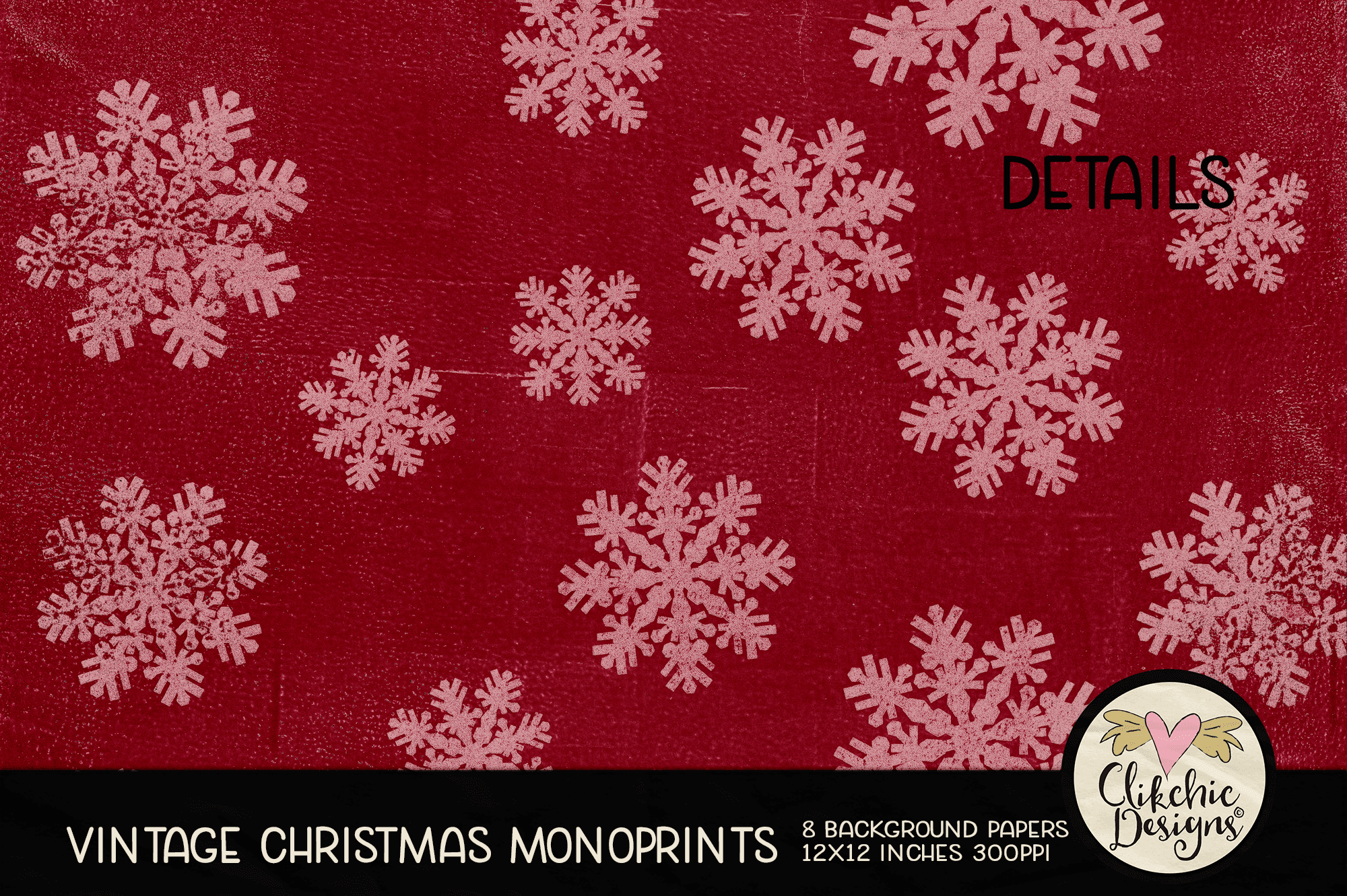 Vintage Christmas Monoprint Background Papers by Clikchic Designs