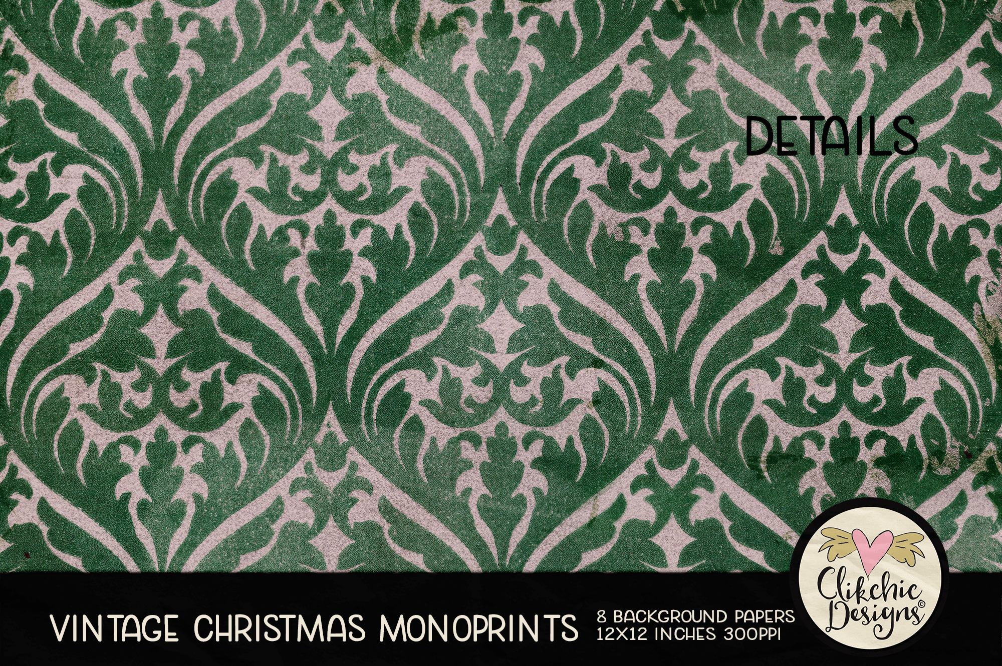 Vintage Christmas Monoprint Background Papers by Clikchic Designs