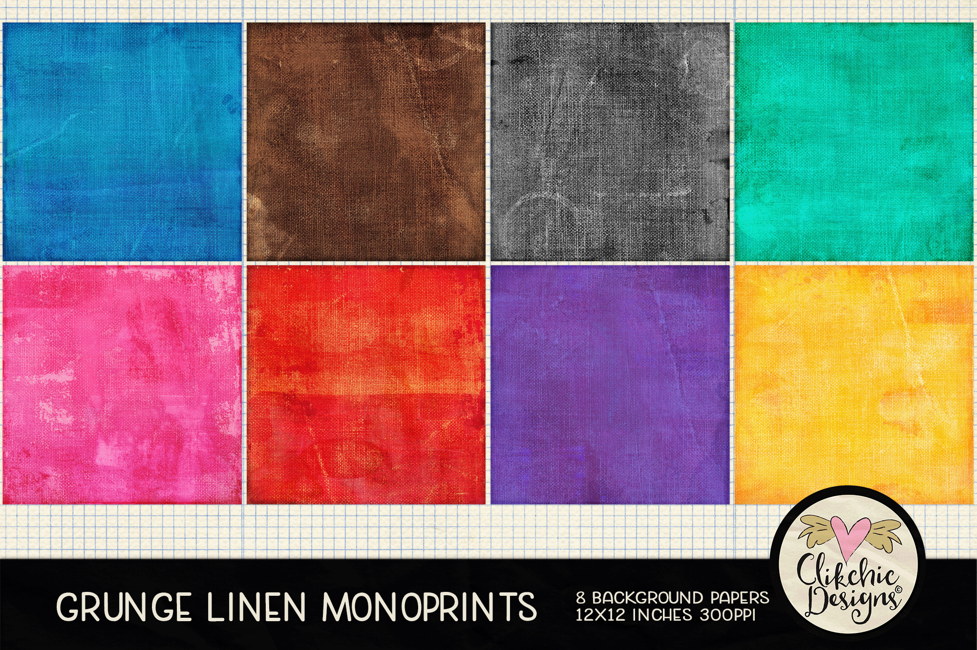 Grunge Linen Monoprint Background Papers by Clikchic Designs