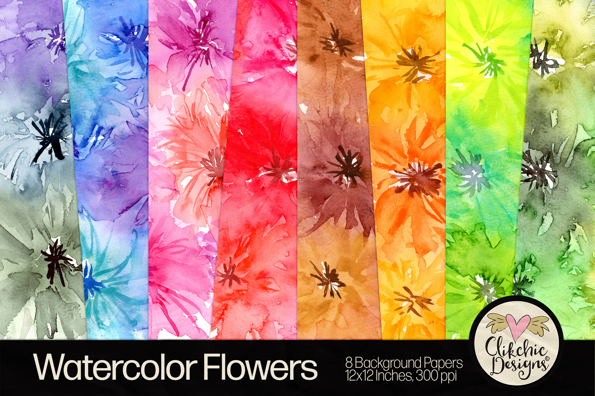 Dreamy Watercolor Flowers Background Paper