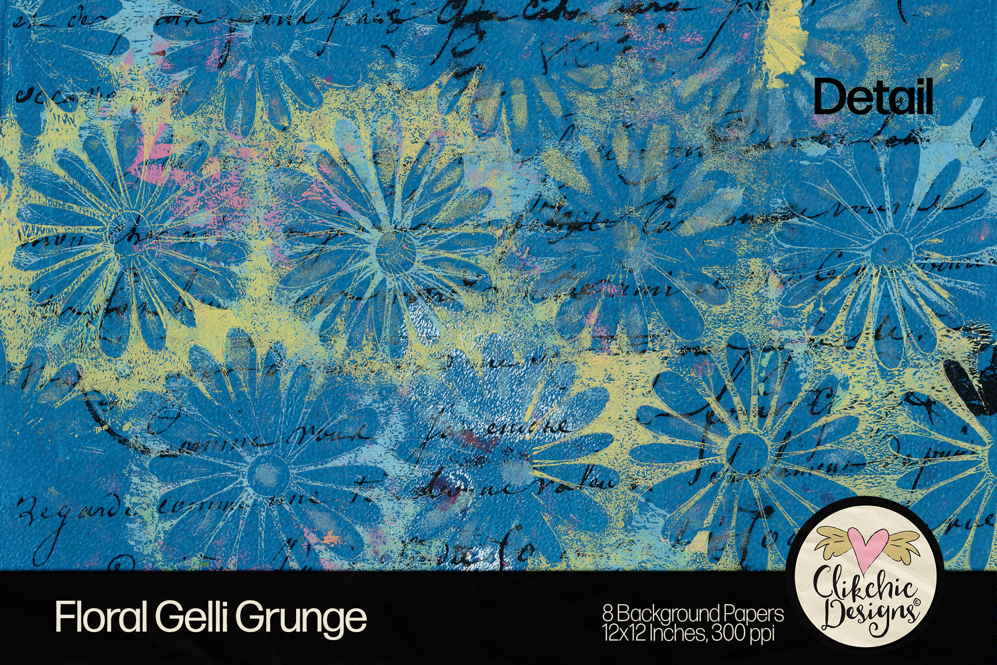 Floral Gelli Grunge Monoprint Backgrounds by Clikchic Designs