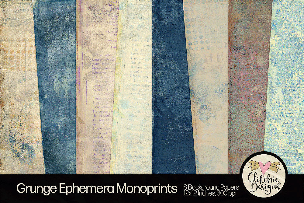 Grunge Ephemera Monoprints Background Paper Pack by Clikchic Designs