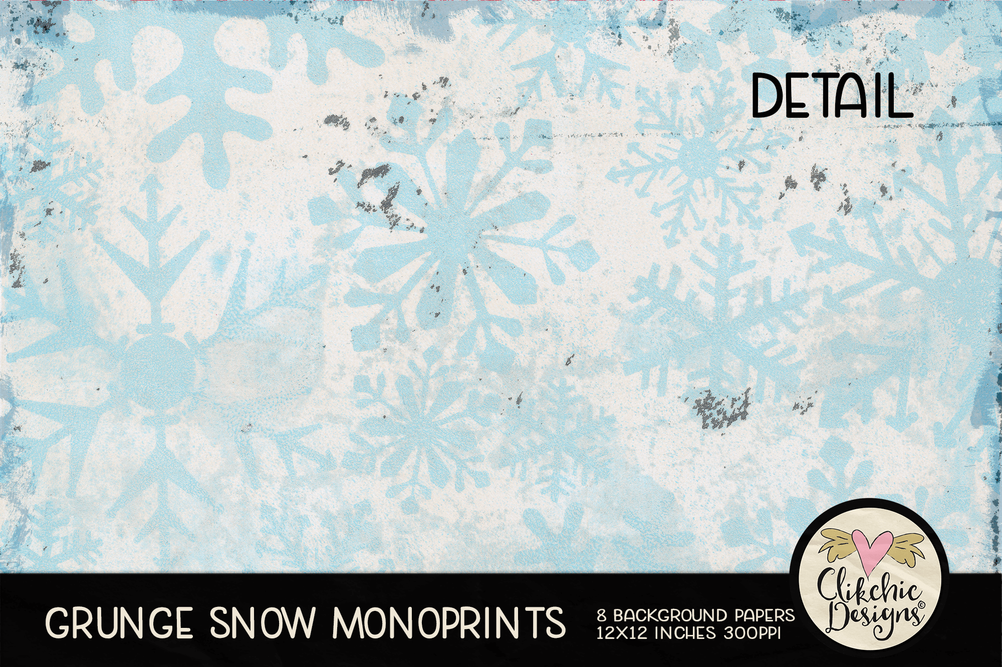 Grunge Snow Christmas Monoprint Background Papers by Clikchic Designs