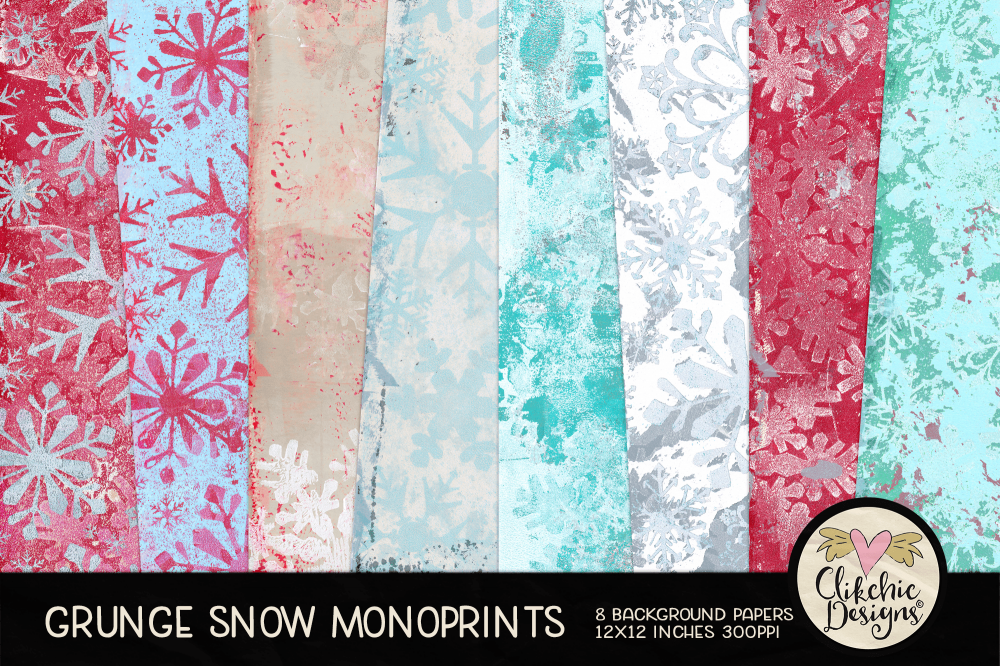 Grunge Snow Christmas Monoprint Background Papers by Clikchic Designs