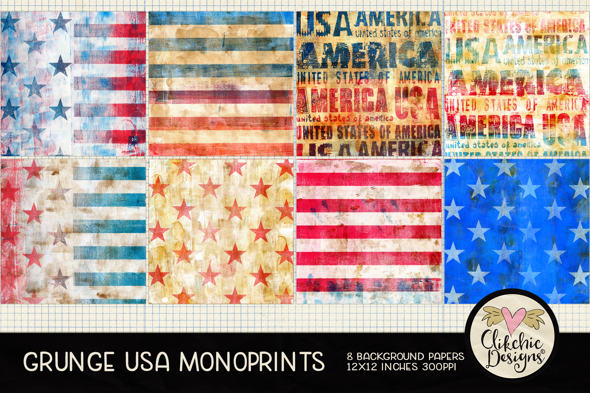 Grunge USA Monoprints Printable Background Texture Papers