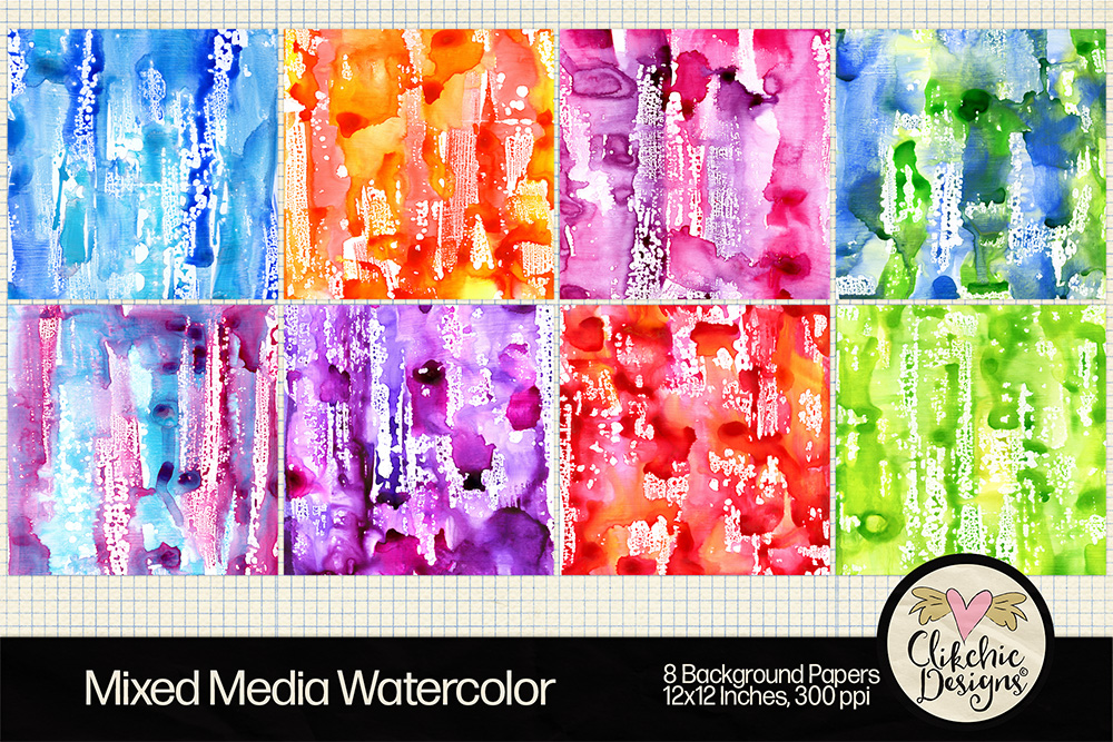 Mixed Media Grunge Watercolor Backgrounds by Clikchic Designs