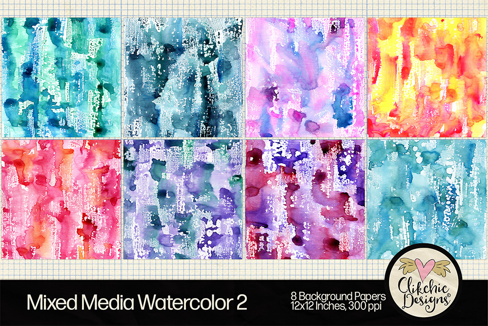 Mixed Media Watercolor Printable Backgrounds by Clikchic Designs