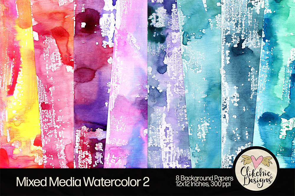 Mixed Media Watercolor Printable Backgrounds by Clikchic Designs