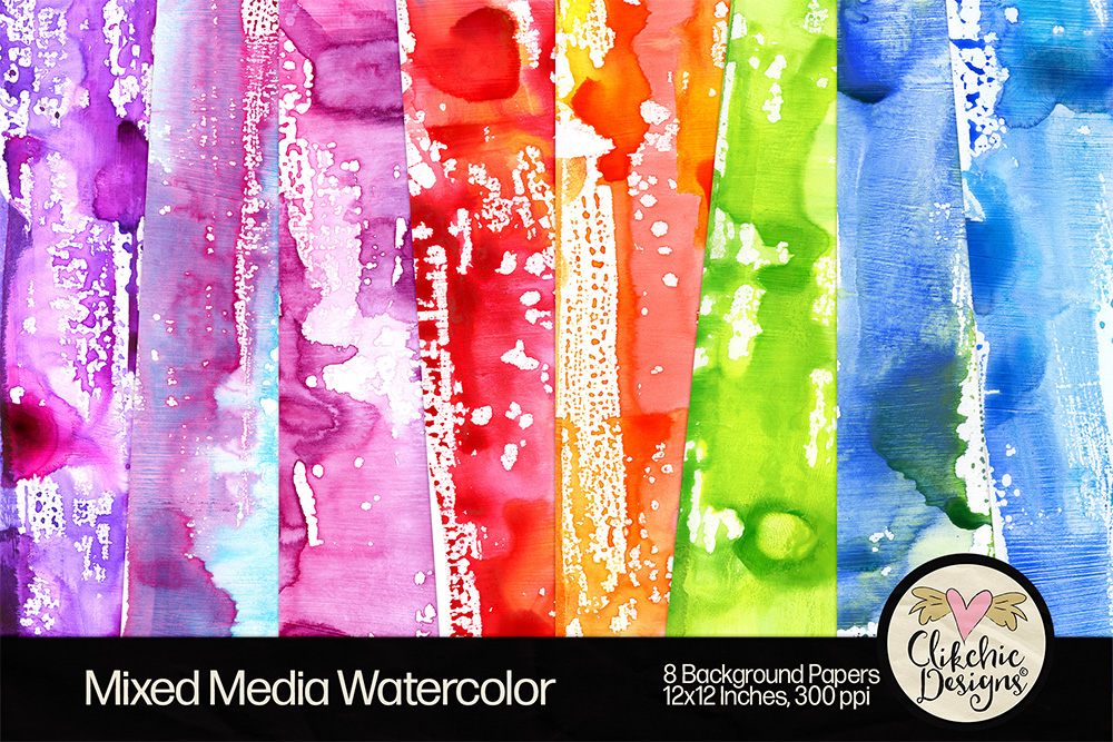 Mixed Media Grunge Watercolor Backgrounds by Clikchic Designs