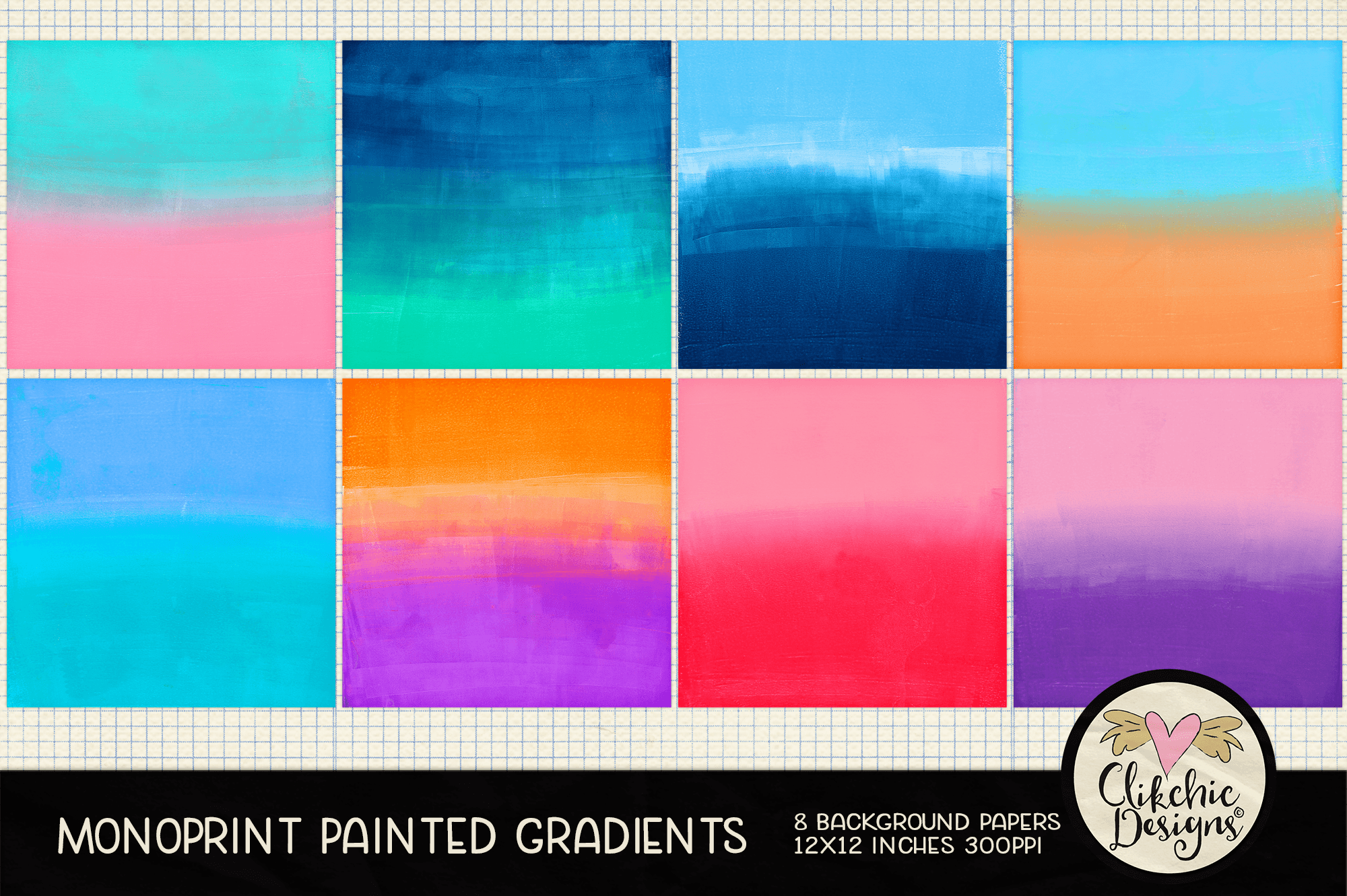 Monoprint Painted Gradients Backgrounds by Clikchic Designs