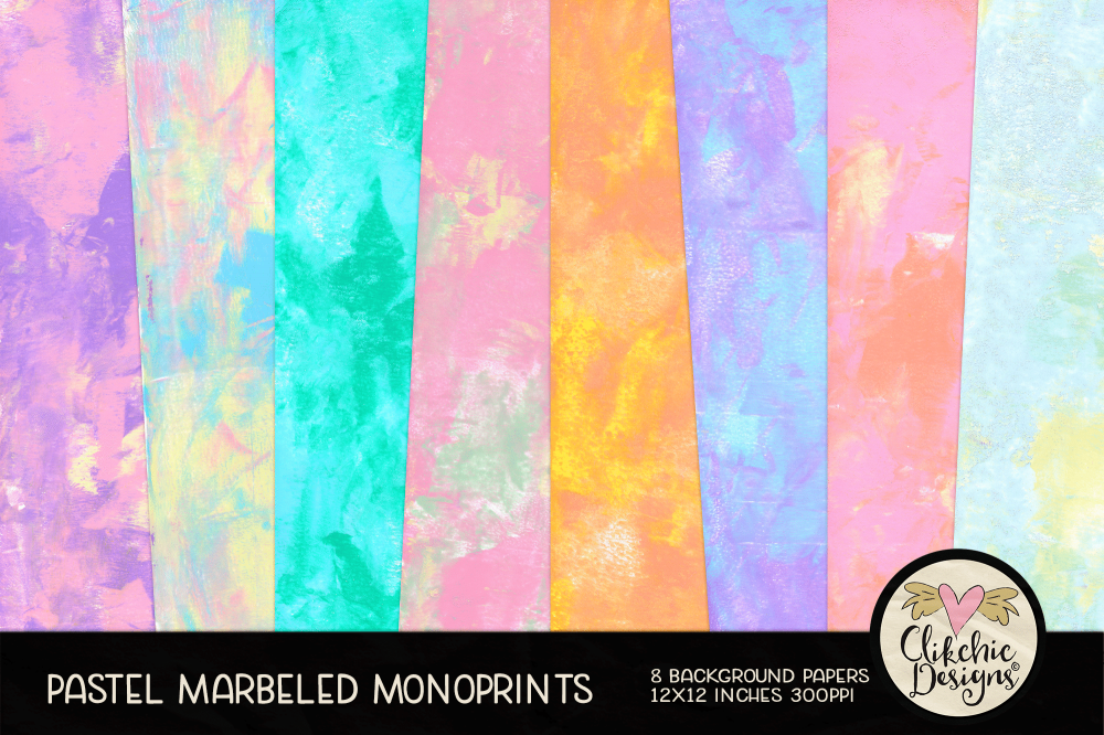 Pastel Marbled Monoprints Background Papers by Clikchic Designs