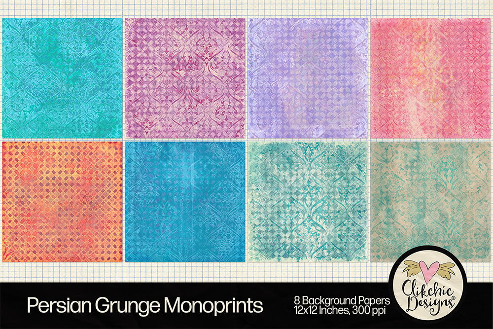 Persian Grunge Geometric Monoprints Backgrounds by Clikchic Designs