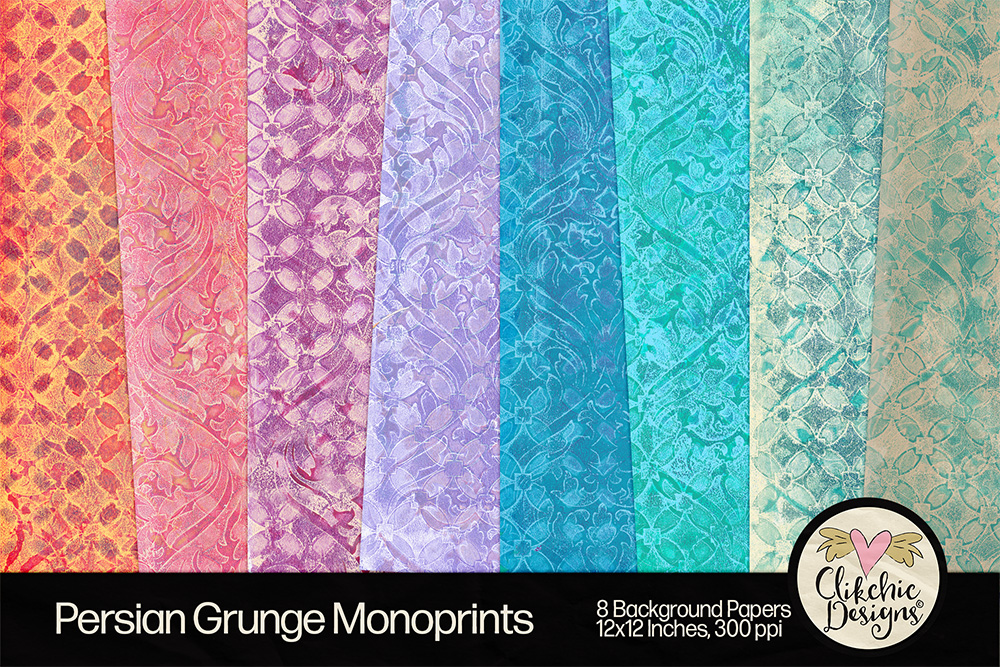 Persian Grunge Geometric Monoprints Backgrounds by Clikchic Designs