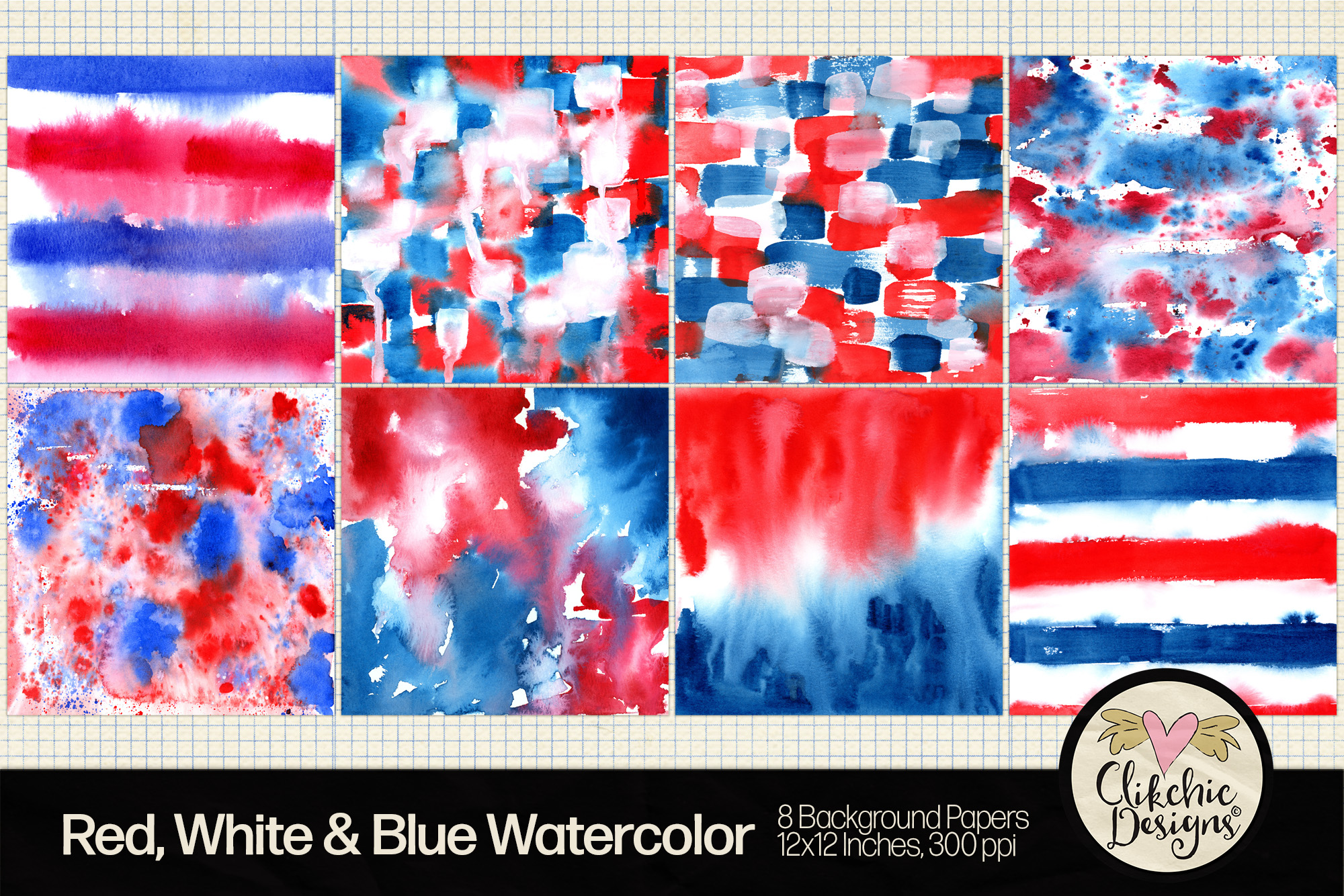 Red White and Blue Watercolor Printable Backgrounds