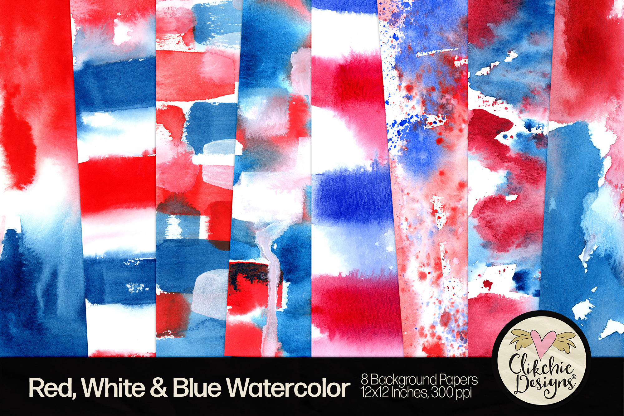 Red White and Blue Watercolor Printable Backgrounds