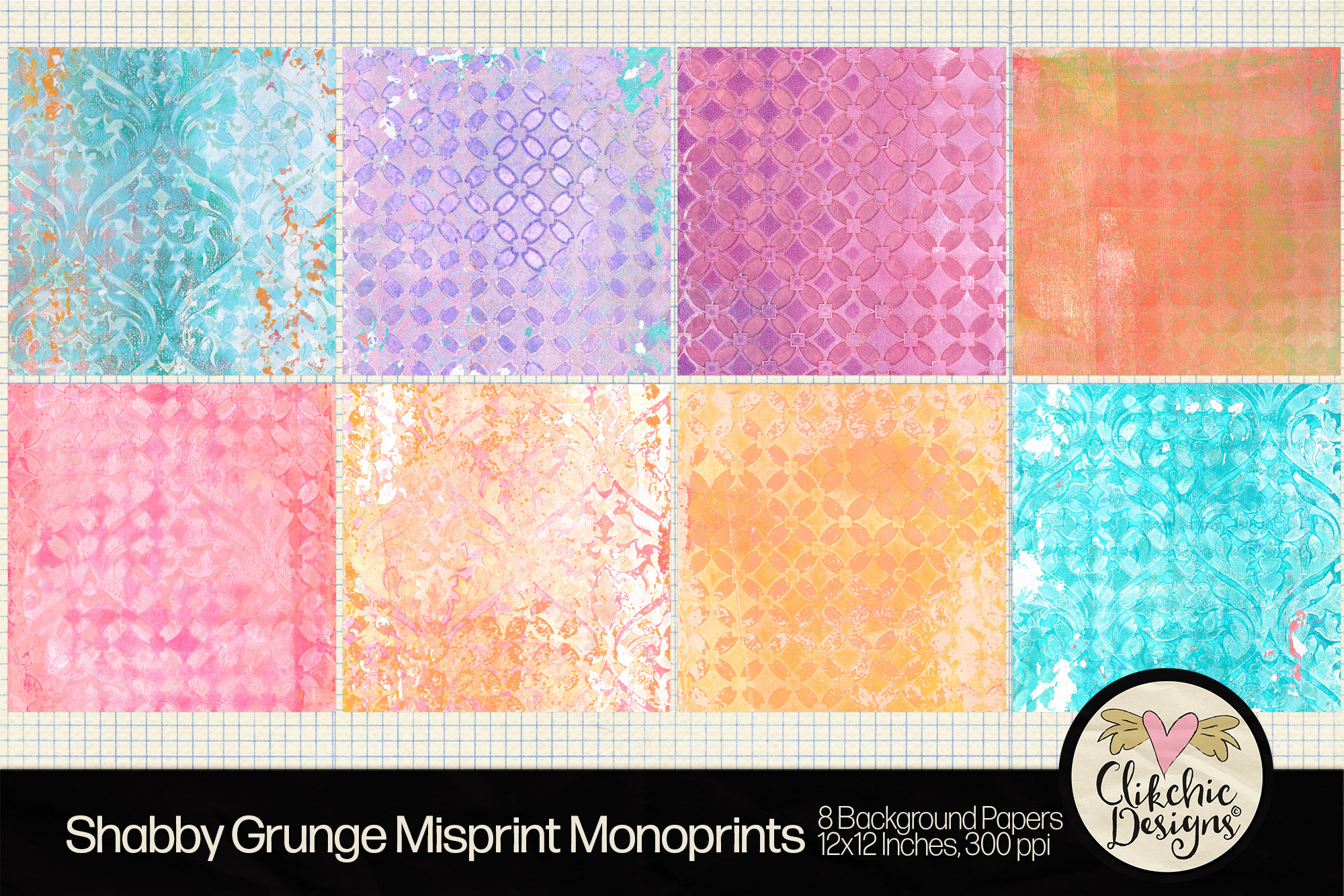 Shabby Grunge Misprint Monoprint Backgrounds by Clikchic Designs