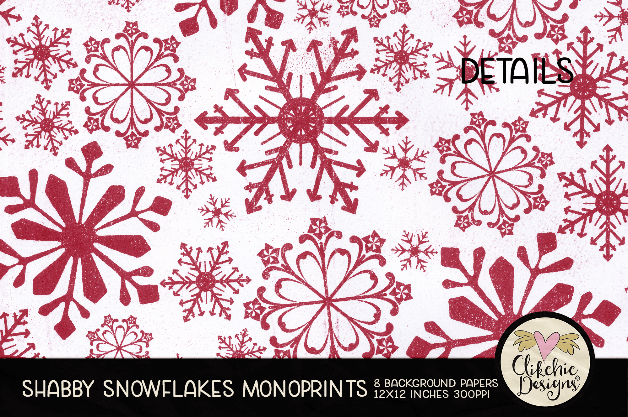 Shabby Snowflakes Christmas Monoprint Background Papers by Clikchic Designs