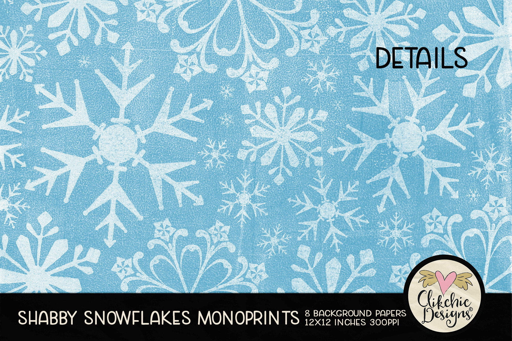 Shabby Snowflakes Christmas Monoprint Background Papers by Clikchic Designs