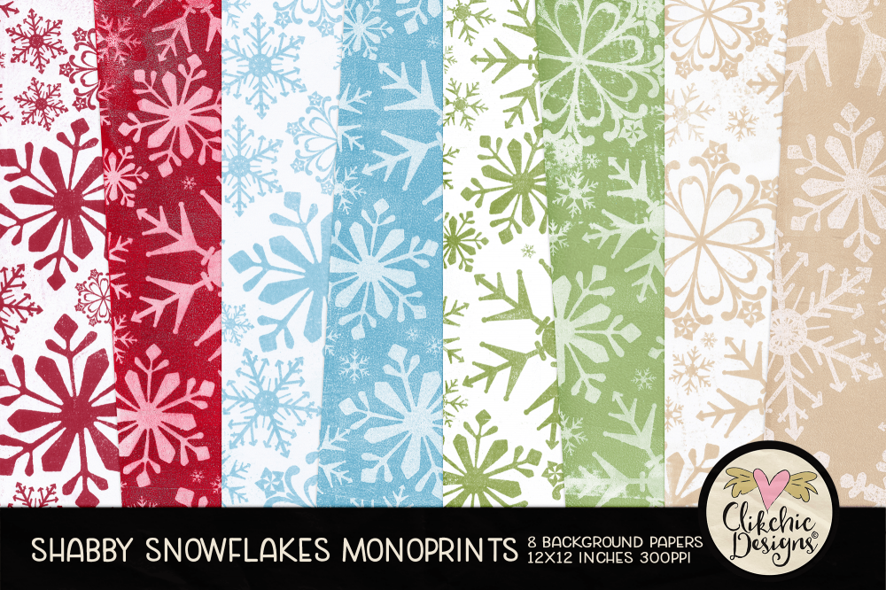 Shabby Snowflakes Christmas Monoprint Background Papers by Clikchic Designs