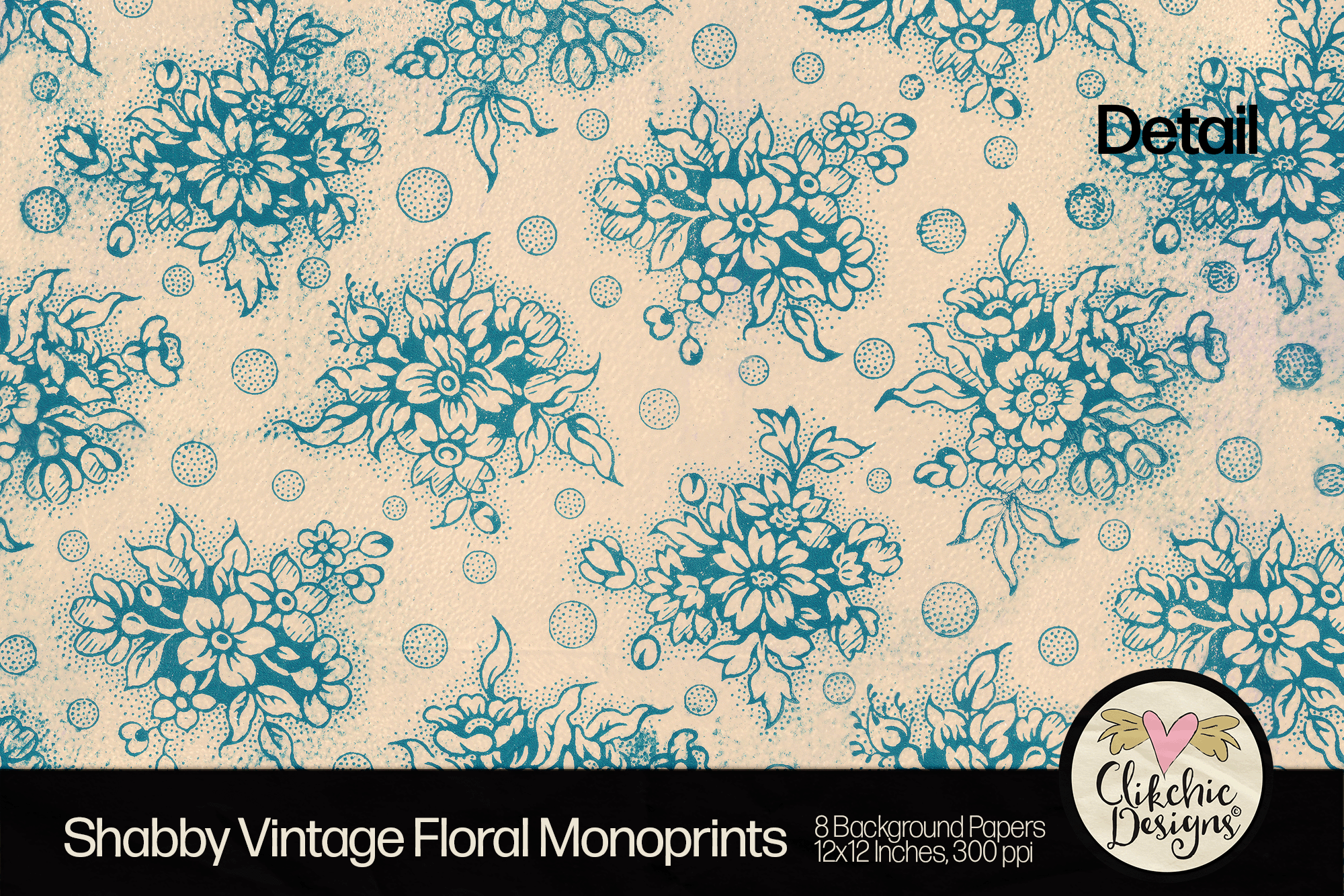 Shabby Floral Vintage Monoprint Backgrounds by Clikchic Designs
