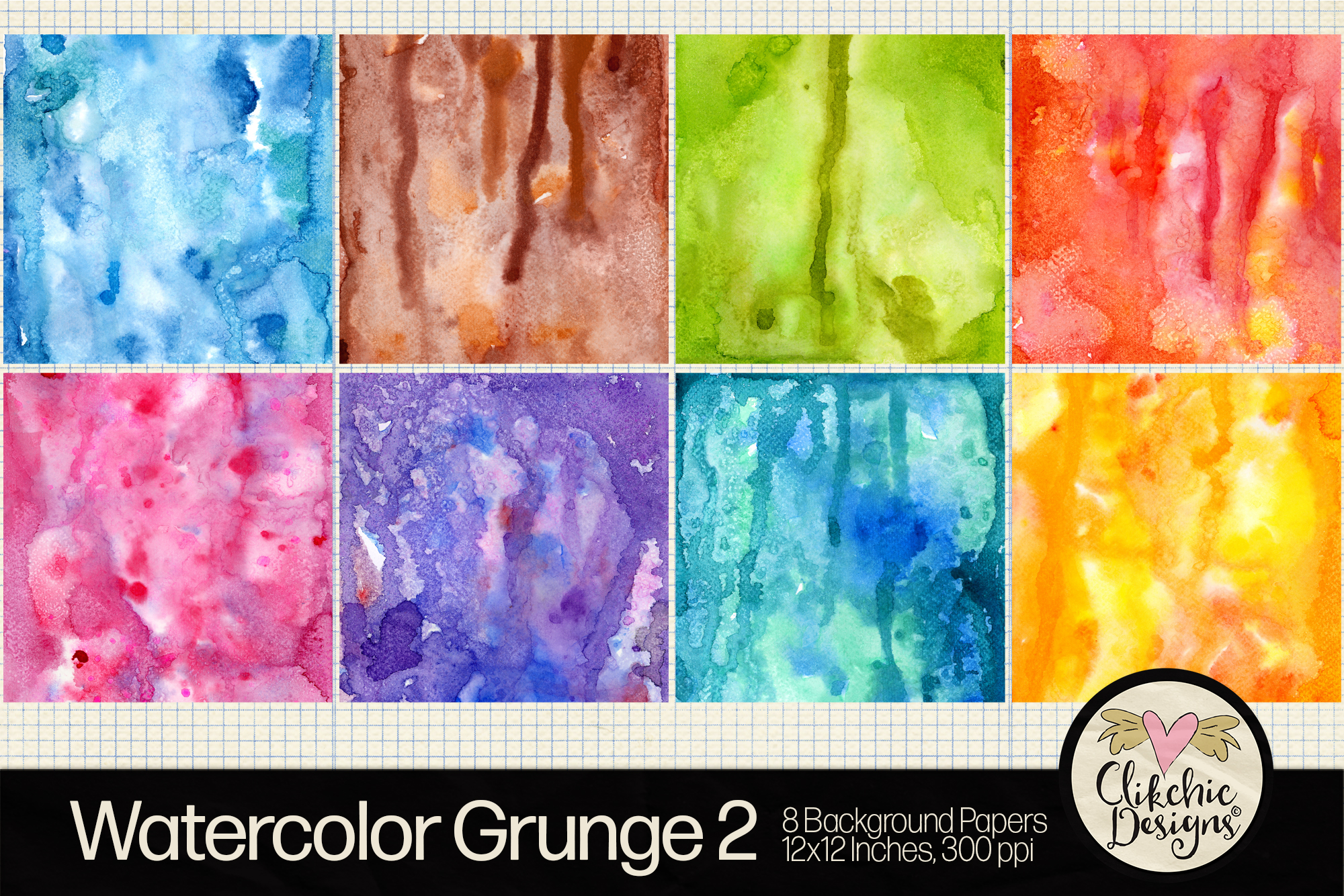 Watercolor Grunge 2 Background Paper Pack by Clikchic Designs