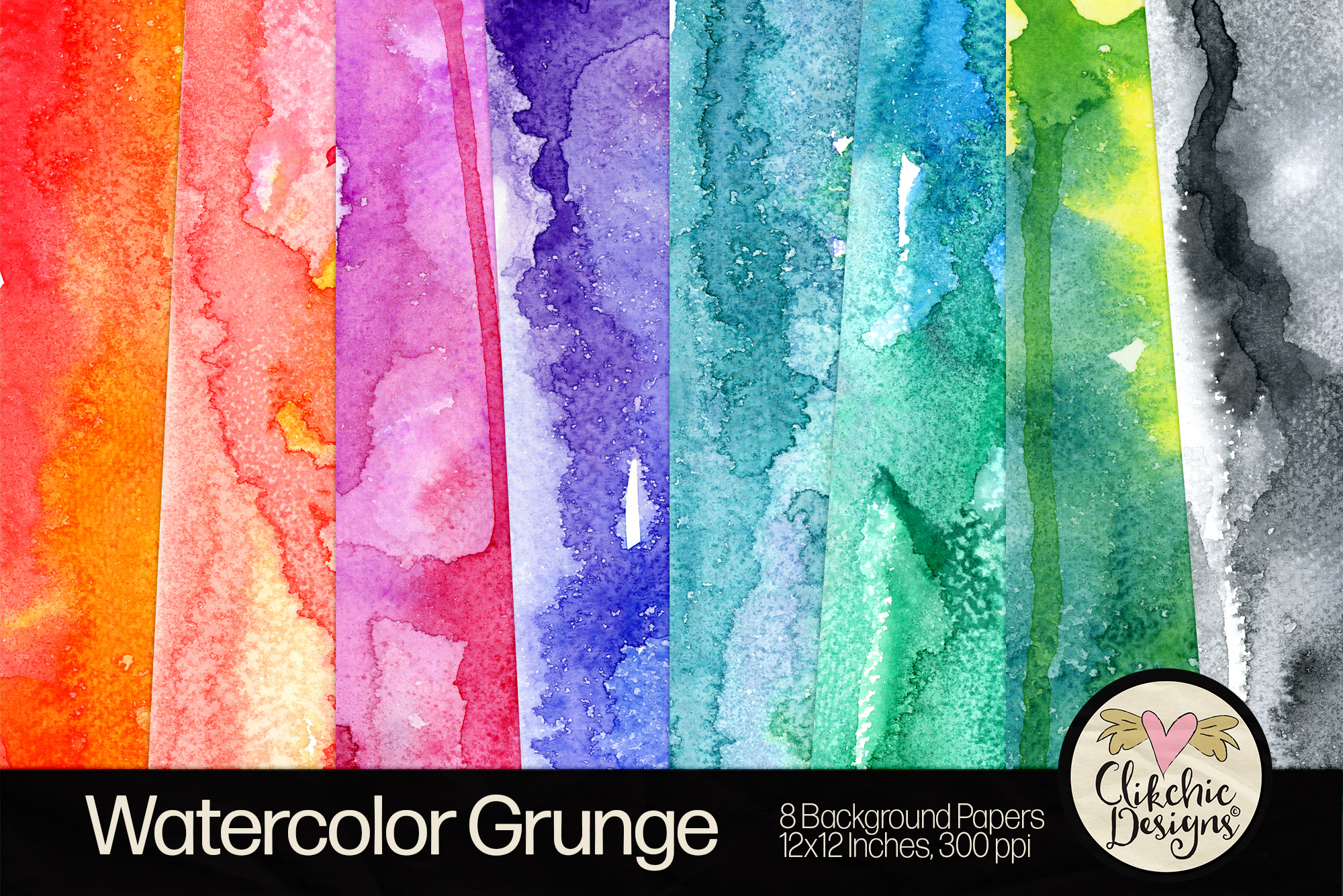 Watercolor Grunge Background Paper Pack by Clikchic Designs