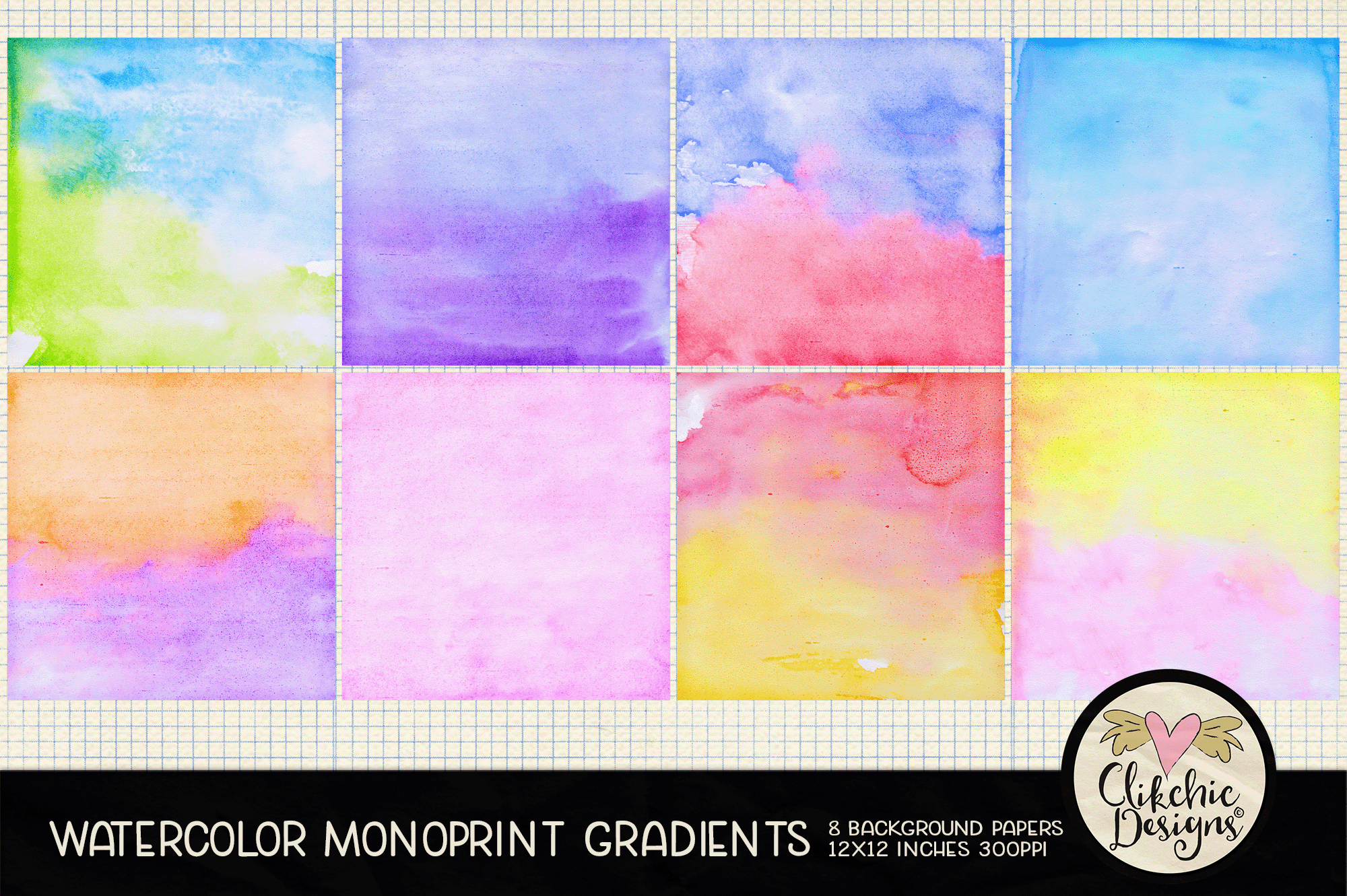 Watercolor Monoprint Gradients Printable Background Papers