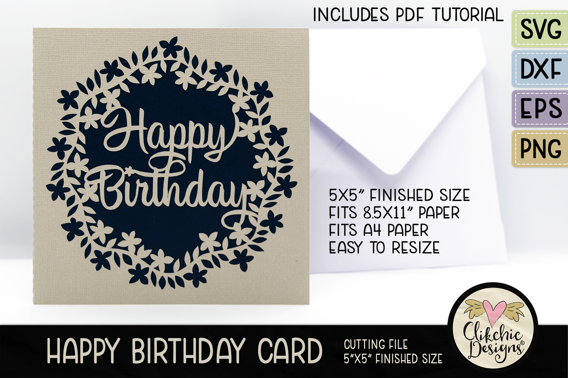 This Floral Wreath Happy Birthday Card Cutting File Is Sure to Please ...