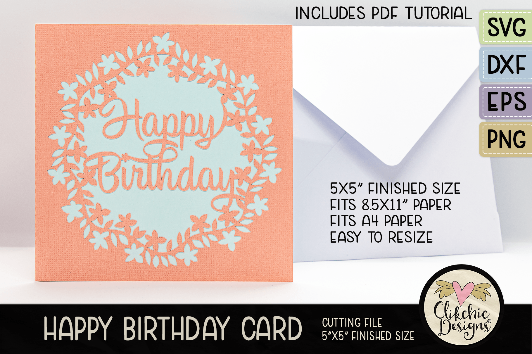 This Floral Wreath Happy Birthday Card Cutting File Is Sure to Please