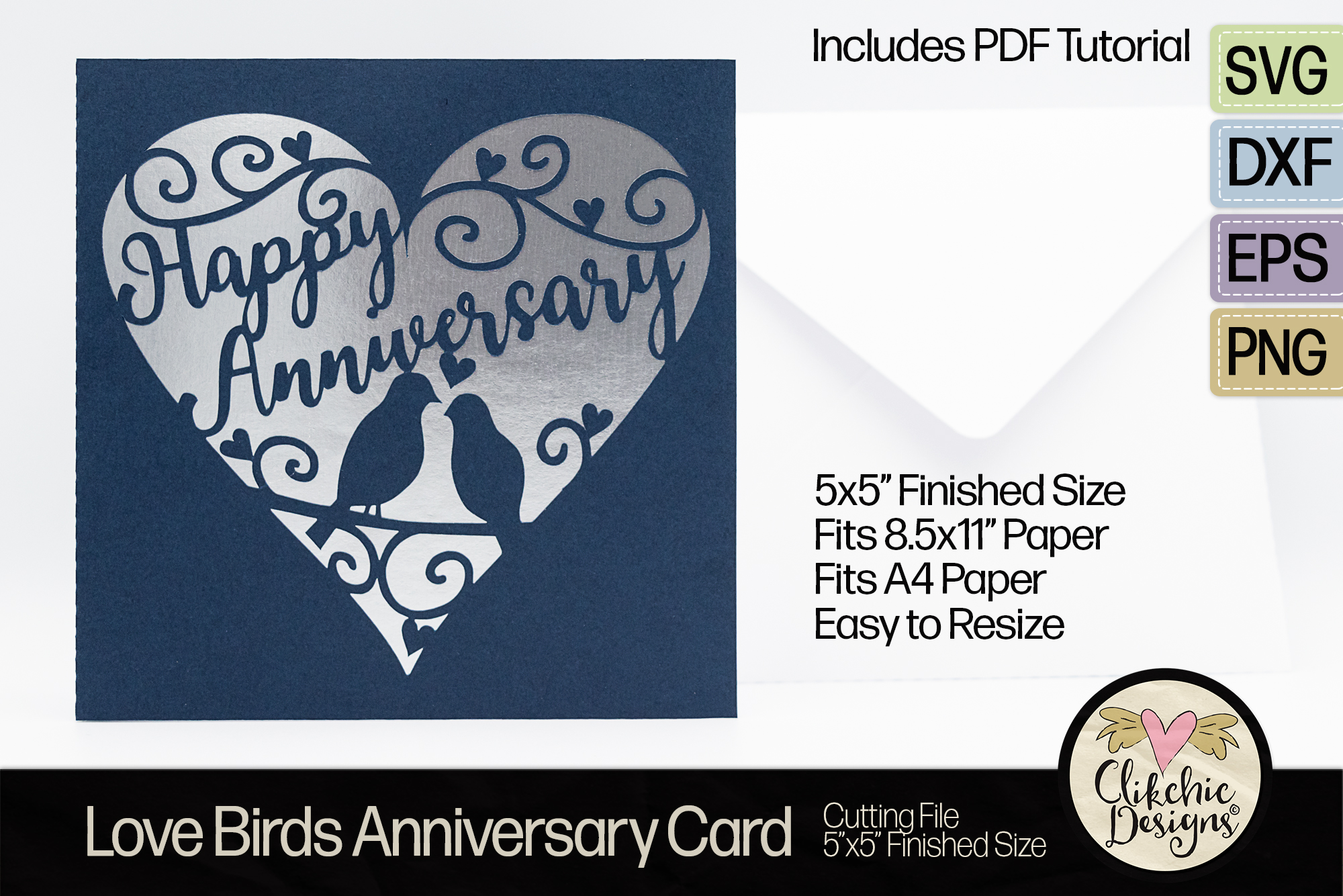 Love Birds Happy Anniversary Card SVG Cutting File