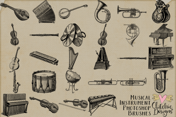 Vintage Musical Instrument Photoshop Brushes