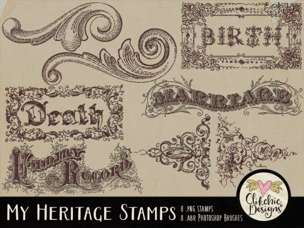 My Heritage Digital Stamps and Photoshop Brushes