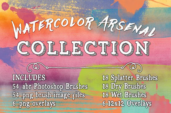 Watercolor Arsenal Photoshop Brushes & Overlays Collection