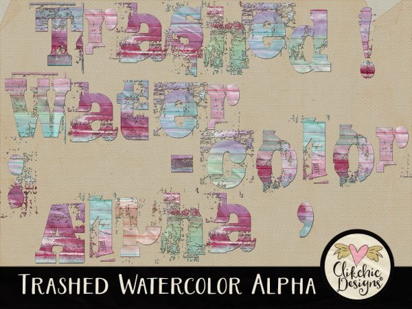 Trashed Watercolor Digital Scrapbook Alpha