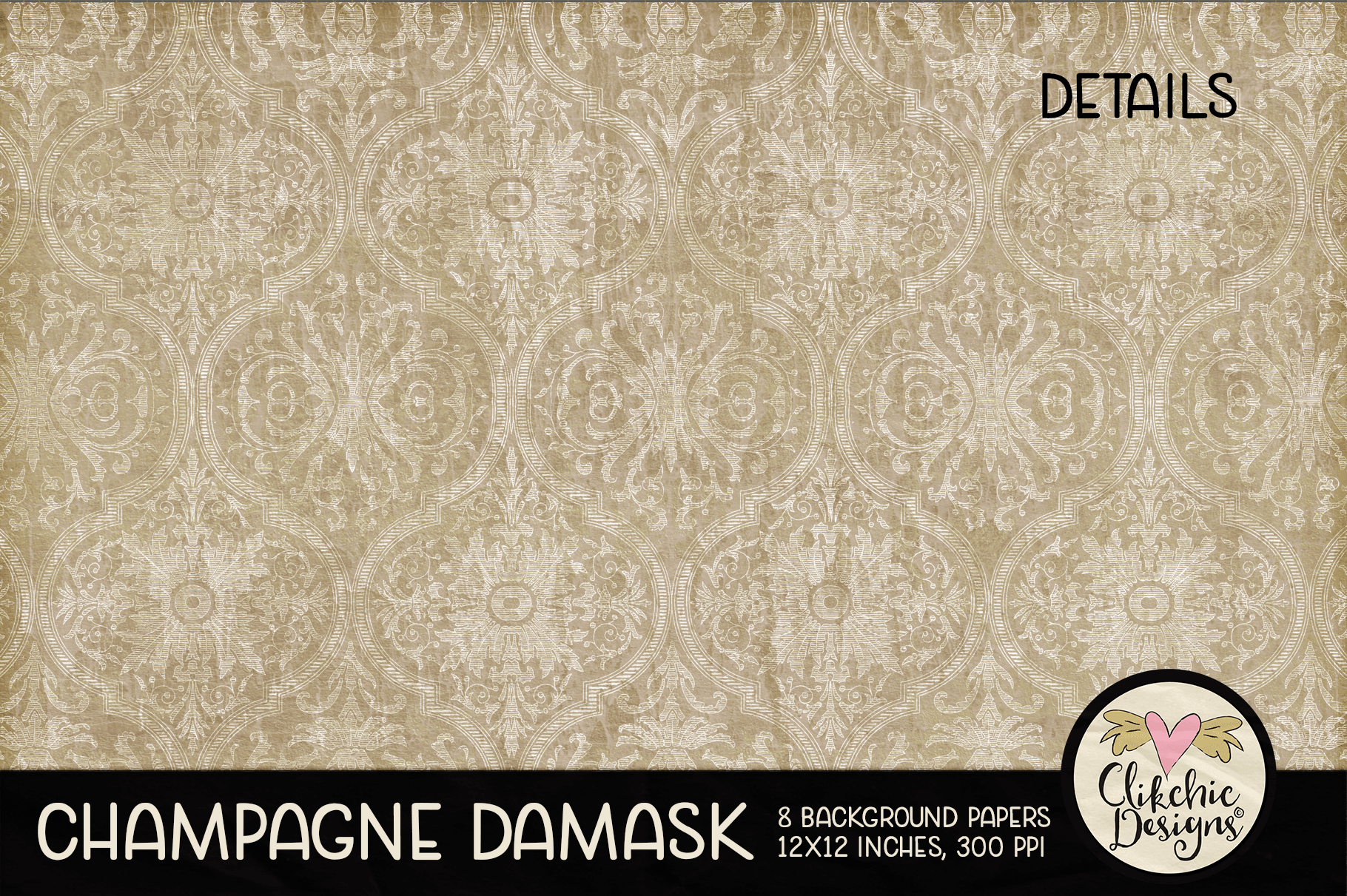 Champagne Damask Background Paper Pack by Clikchic Designs