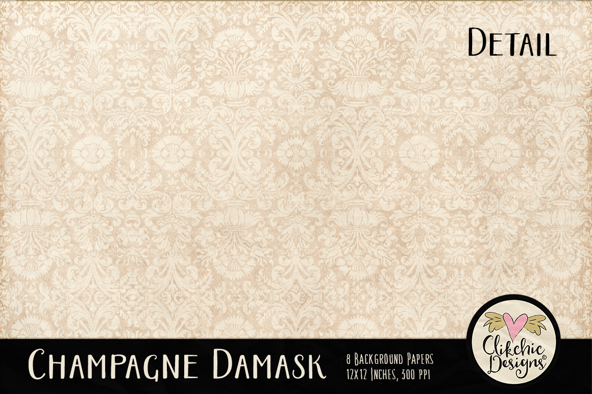 Champagne Damask Background Paper Pack by Clikchic Designs