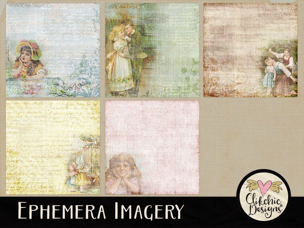 Ephemera Imagery Digital Scrapbook Background Paper Pack