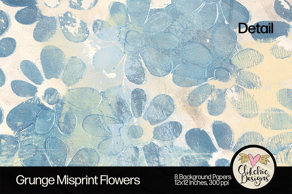 Floral Grunge Misprint Monoprint Printable Backgrounds by Clikchic Designs