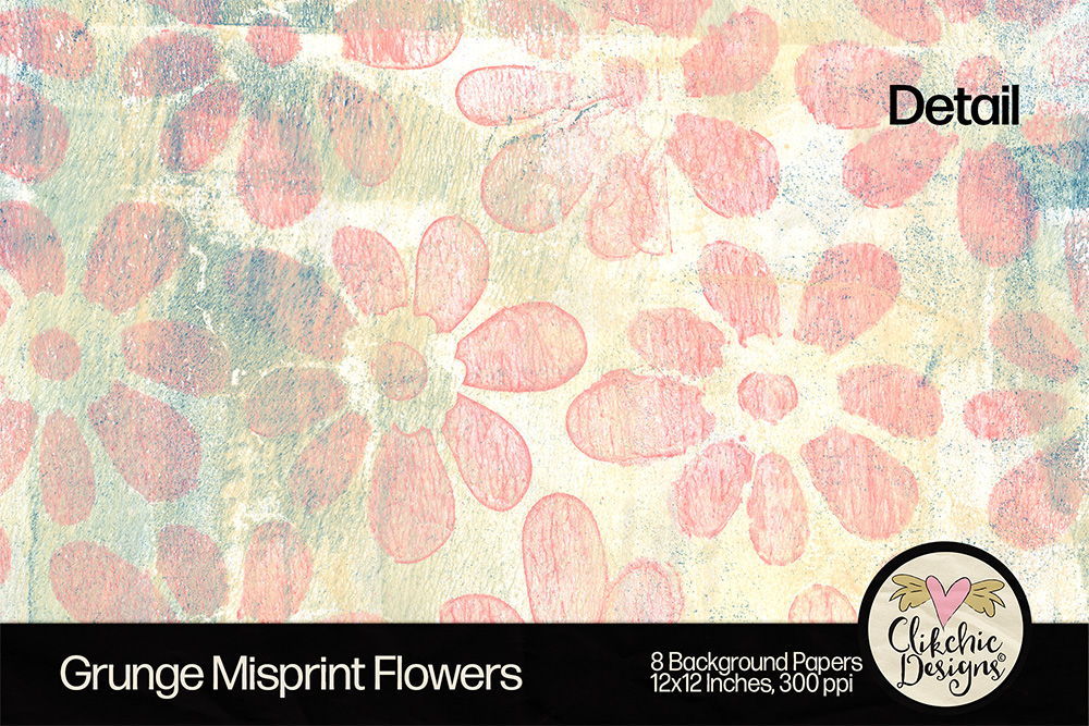 Floral Grunge Misprint Monoprint Printable Backgrounds by Clikchic Designs