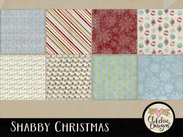 Shabby Christmas Digital Scrapbook Paper Pack