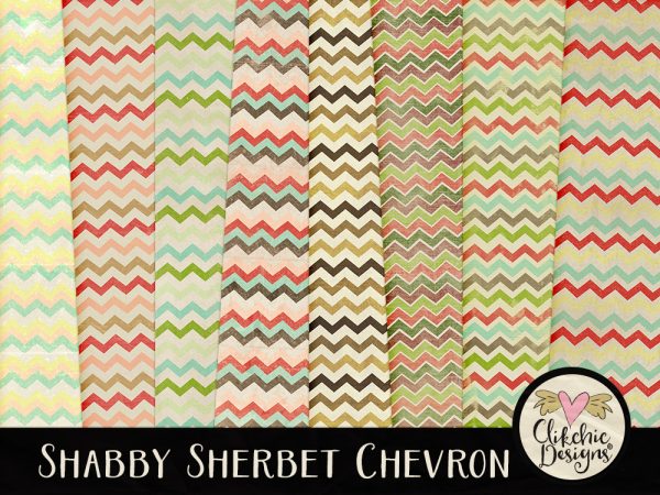 Shabby Sherbet Chevron Digital Scrapbook Paper Pack