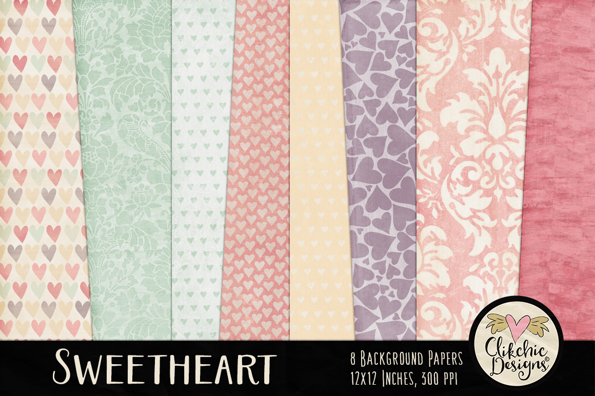 Sweetheart Digital Scrapbook Printable Background Paper Pack by Clikchic Designs