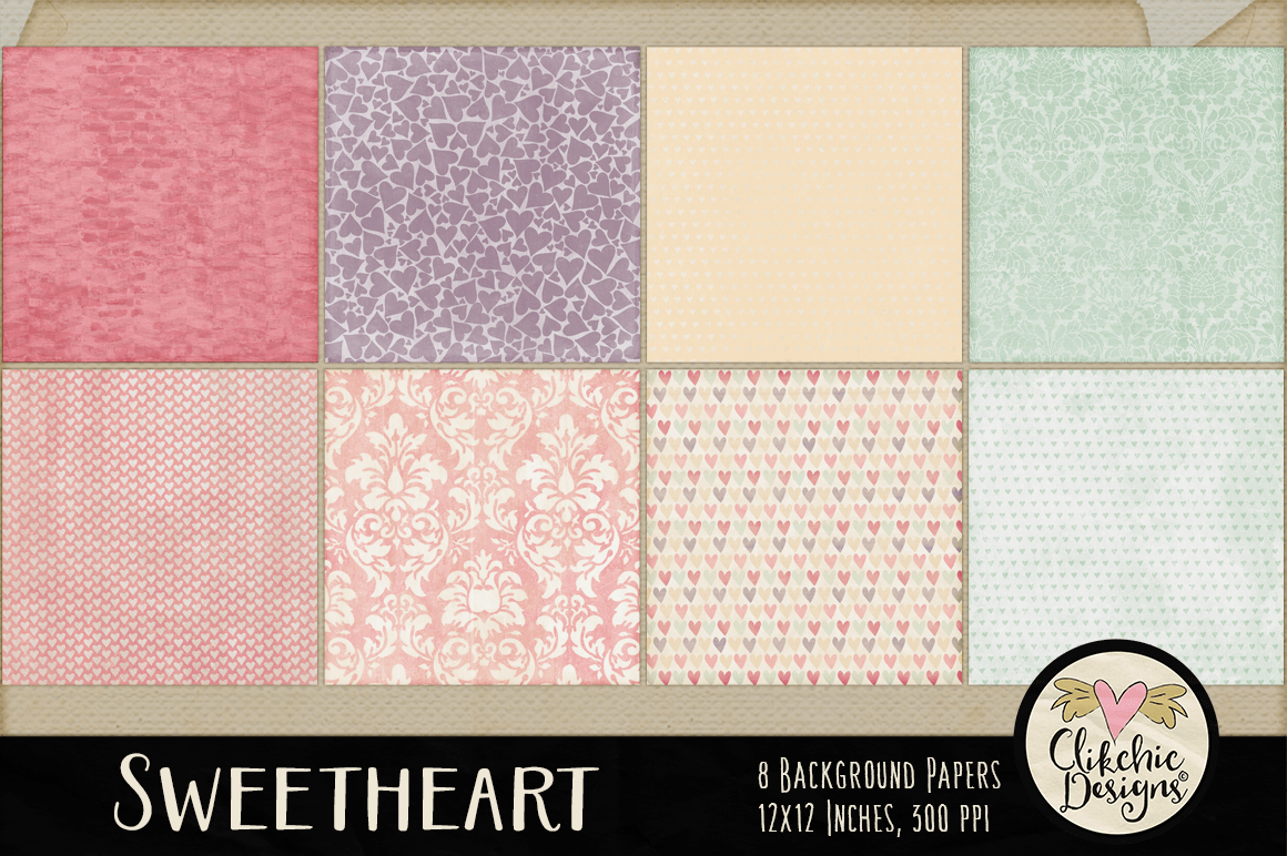 Sweetheart Digital Scrapbook Printable Background Paper Pack by Clikchic Designs